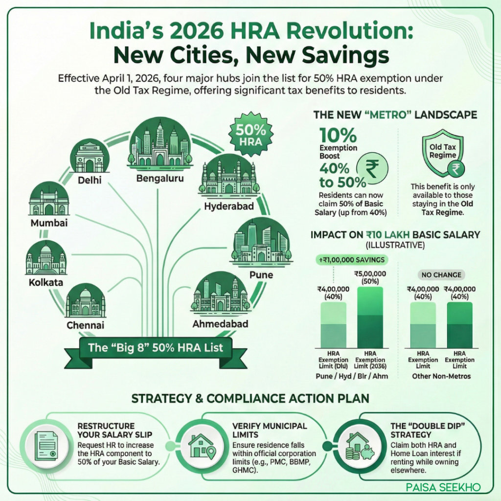Is Pune a metro city for HRA 2026? The new HRA exemption cities list 2026 is out. Learn about the 50% HRA rule changes and what they mean.