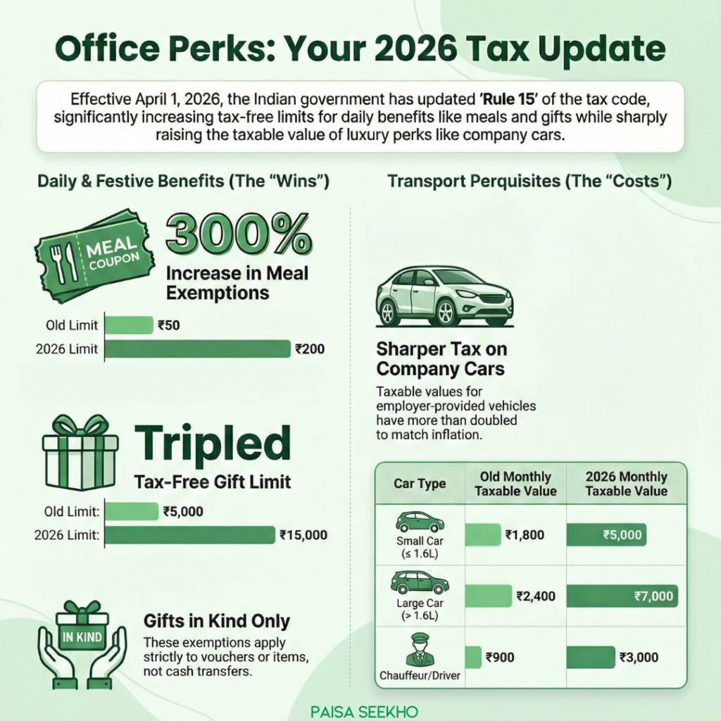 As a part of the Draft Income Tax Rules 2026, the government has announced taxation on perks and the meal coupon tax exemption limit 2026.