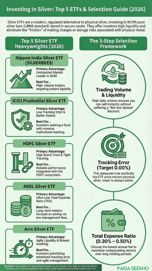 Discover the best Silver ETFs in India for 2026. Compare the top silver ETFs based on liquidity, expense ratio, and tracking error.