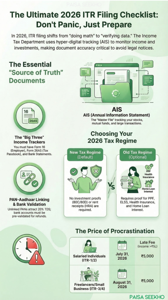 Don't miss the July 31st deadline! Get the complete checklist of documents required for ITR filing in 2026, from Form 16 to the AIS report.