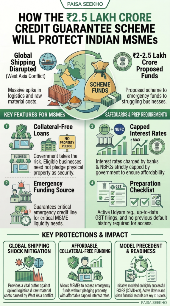 To protect MSMEs from the effects of the west asia conflict, the government has launched the ₹2.5 Lakh Crore Credit Guarantee Scheme.