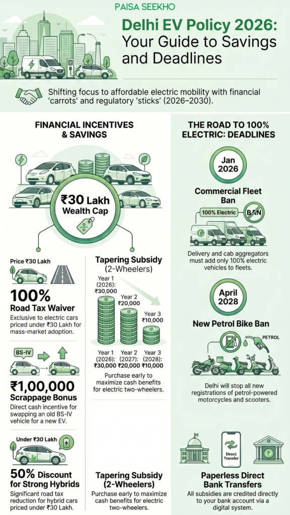 The new Delhi EV Policy 2026 brings financial benefits for people planning to purchase EV vehicles. Find out how you can save money.