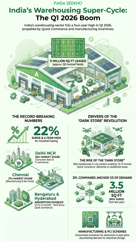 India is currently seeing a Warehousing Boom, with a 22% surge in leasing. But what does this mean for retail investors like you? Find out!