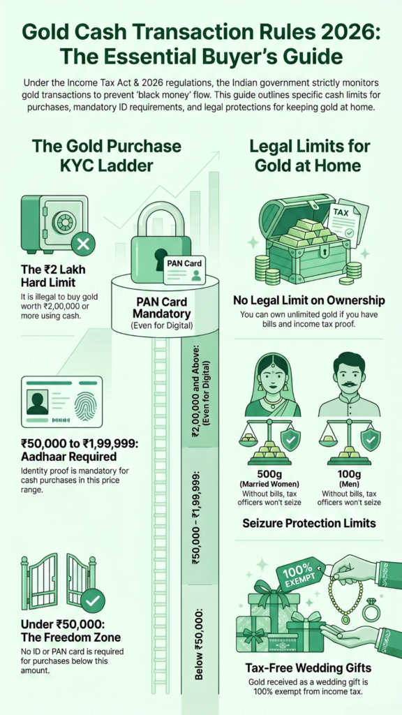Find out how much gold you can buy with cash as per the new gold cash transaction rules, latest limits, and GST rules. Read to know more!