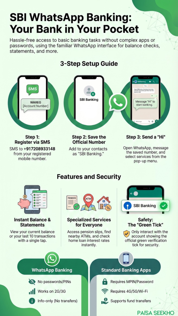 Did you know that SBI WhatsApp Banking allows you to carry out many banking services without having to ever visit the bank? Find out more!