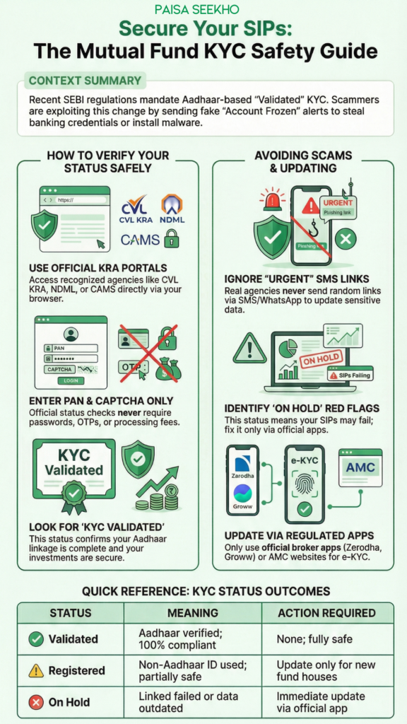 5 easy steps to check mutual fund KYC status online (and update the same) so that you can avoid being scammed by fraudsters.