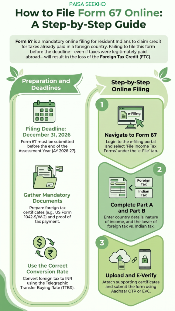 Form 67 foreign tax credit is the mandatory form to claim FTC in India under Section 90 and 91 for taxes paid abroad. Learn who can claim FTC