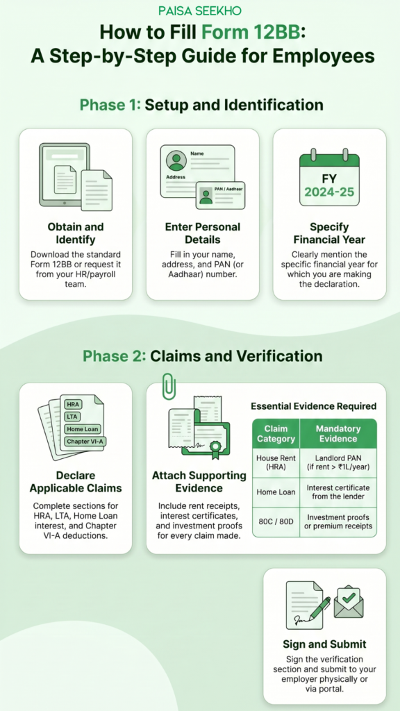 Form 12BB Explained for Salaried Employees - Find out how to fill form 12BB step by step, how to download Form 12BB, who needs it and more.