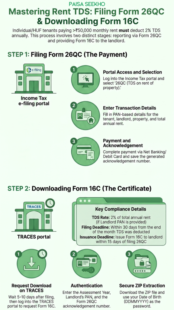 Form 16C for rent payments is the TDS certificate a tenant must issue to their landlord when monthly rent exceeds ₹50,000. Find out more!