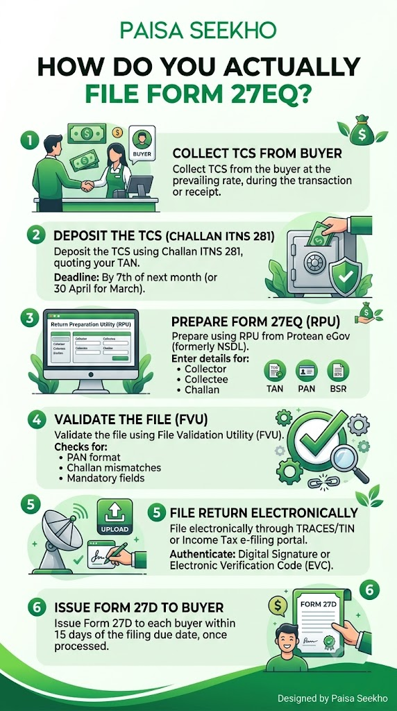 Our Form 17EQ TCS returns guide covers who must file, current TCS rates, due dates for FY 2025-26, penalties, and the 2026 shift to Form 143.